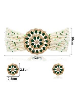 I jewels gold plated traditional cz crystal studded pearl choker necklace jewellery set for women (ml312g) 5