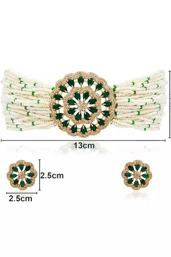 I jewels gold plated traditional cz crystal studded pearl choker necklace jewellery set for women (ml312g)