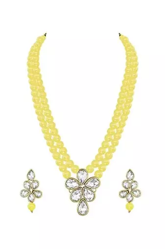 gold plated traditional kundan & pearl studded necklace jewellery set for women 
