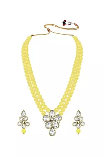 gold plated traditional kundan & pearl studded necklace jewellery set for women 