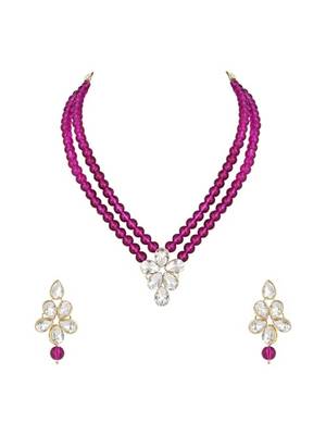 Gold plated traditional kundan & pearl studded necklace jewellery set for women 2