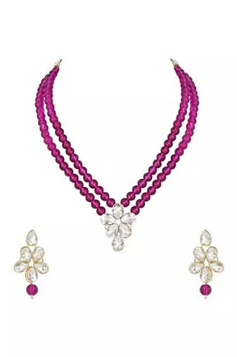 Gold plated traditional kundan & pearl studded necklace jewellery set for women