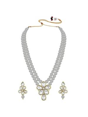 gold plated traditional kundan & pearl studded necklace jewellery set for women  2
