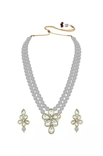 gold plated traditional kundan & pearl studded necklace jewellery set for women 