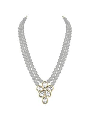 gold plated traditional kundan & pearl studded necklace jewellery set for women  3