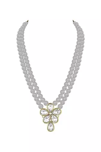 gold plated traditional kundan & pearl studded necklace jewellery set for women 