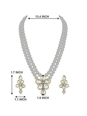 gold plated traditional kundan & pearl studded necklace jewellery set for women  4