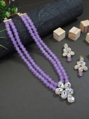 Gold plated traditional kundan & pearl studded necklace jewellery set for women 1