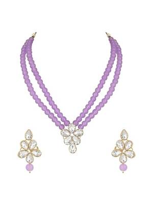 Gold plated traditional kundan & pearl studded necklace jewellery set for women 2