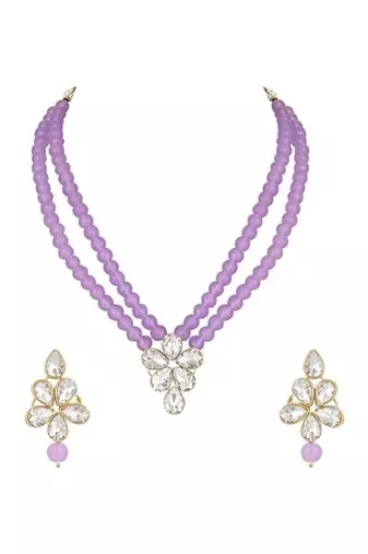 Gold plated traditional kundan & pearl studded necklace jewellery set for women