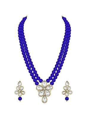gold plated traditional kundan & pearl studded necklace jewellery set for women  2