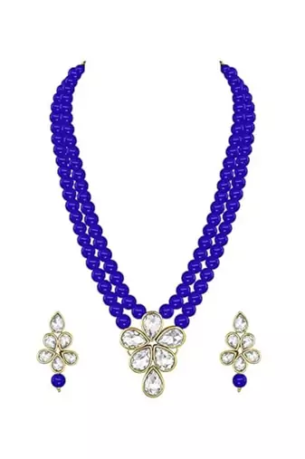 gold plated traditional kundan & pearl studded necklace jewellery set for women 