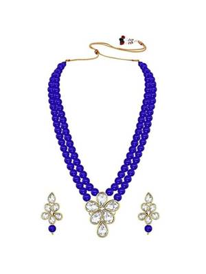 gold plated traditional kundan & pearl studded necklace jewellery set for women  3