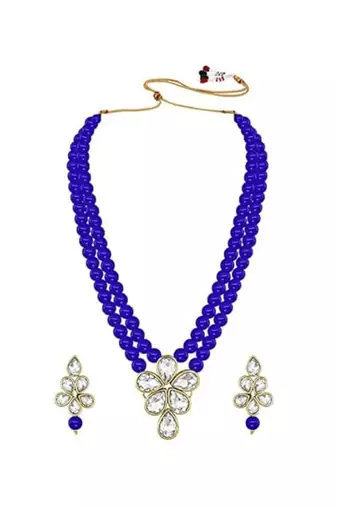 gold plated traditional kundan & pearl studded necklace jewellery set for women 