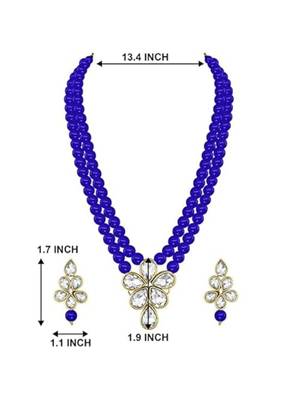 gold plated traditional kundan & pearl studded necklace jewellery set for women  4