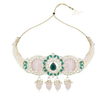 Gold plated pearl polki kundan choker necklace jewellery set 3