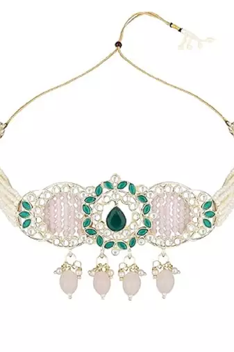 Gold plated pearl polki kundan choker necklace jewellery set
