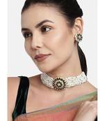 I jewels gold plated traditional cz crystal studded pearl choker necklace jewellery set for women (ml312g)
