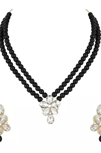 Gold plated traditional kundan & pearl studded necklace jewellery set for women 