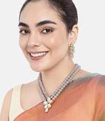 gold plated traditional kundan & pearl studded necklace jewellery set for women 