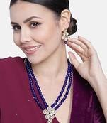 gold plated traditional kundan & pearl studded necklace jewellery set for women 