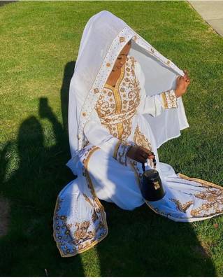 Elegant White Georgette Kaftan Gown with Gold Zari Work | Event & Modest Wear 2