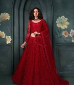 Red Embroidered Net Designer Lehenga Choli