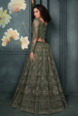 Dark Green Embroidered Net Lehenga Choli 2