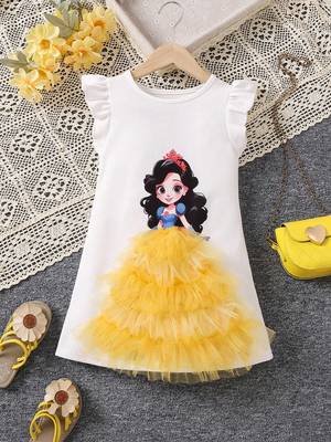 White color printed polyester a-line style dresses 1
