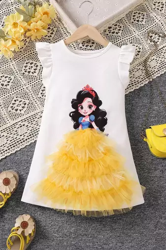 White color printed polyester a-line style dresses