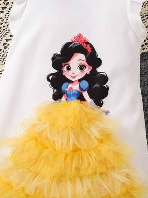 White color printed polyester a-line style dresses 3