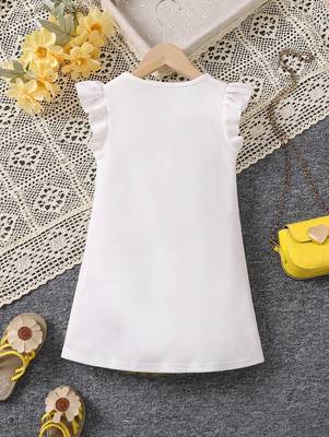 White color printed polyester a-line style dresses 4