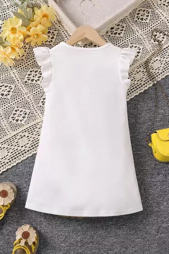 White color printed polyester a-line style dresses