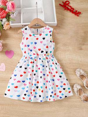White color printed cotton blend fit&flared style dresses 1