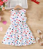 White color printed cotton blend fit&flared style dresses