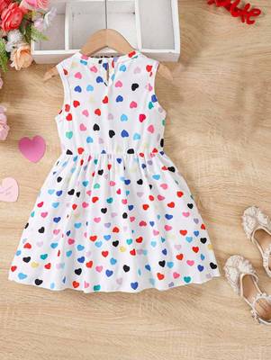 White color printed cotton blend fit&flared style dresses 2