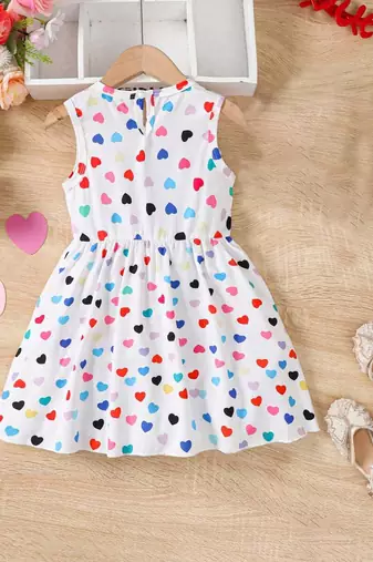 White color printed cotton blend fit&flared style dresses