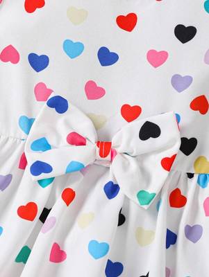 White color printed cotton blend fit&flared style dresses 3