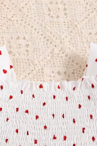 White-red color printed cotton blend fit&flared style dresses