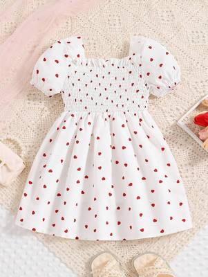 White-red color printed cotton blend fit&flared style dresses 3