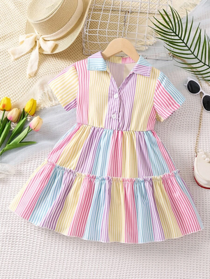 Multi color printed cotton blend fit&flared style dresses 1