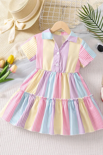 Multi color printed cotton blend fit&flared style dresses
