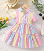 Multi color printed cotton blend fit&flared style dresses