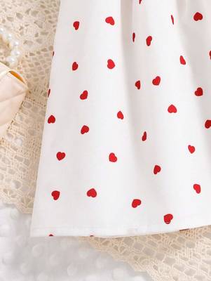 White-red color printed cotton blend fit&flared style dresses 5