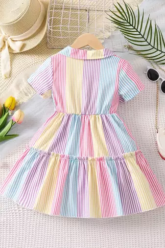 Multi color printed cotton blend fit&flared style dresses