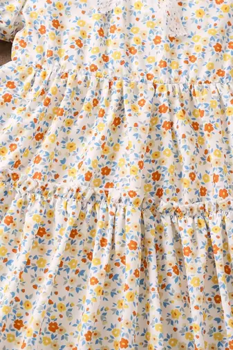 Off white color printed cotton blend fit&flared style dresses