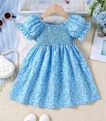 Sky color printed cotton blend fit&flared style dresses