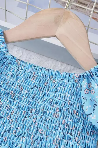 Sky color printed cotton blend fit&flared style dresses