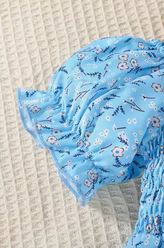 Sky color printed cotton blend fit&flared style dresses
