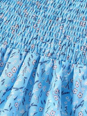 Sky color printed cotton blend fit&flared style dresses 5